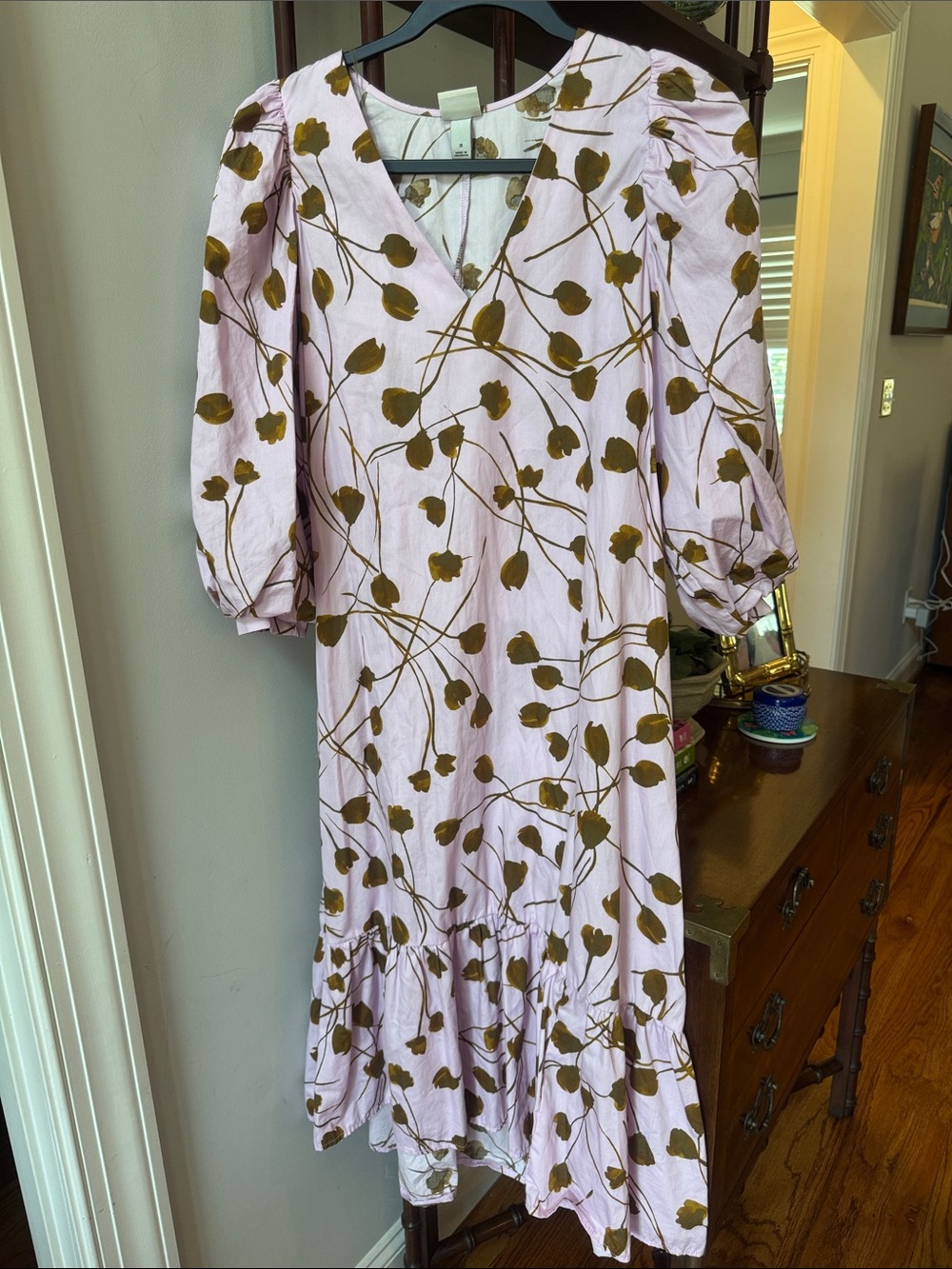Women's lavender Floral V-Neck Midi Dress